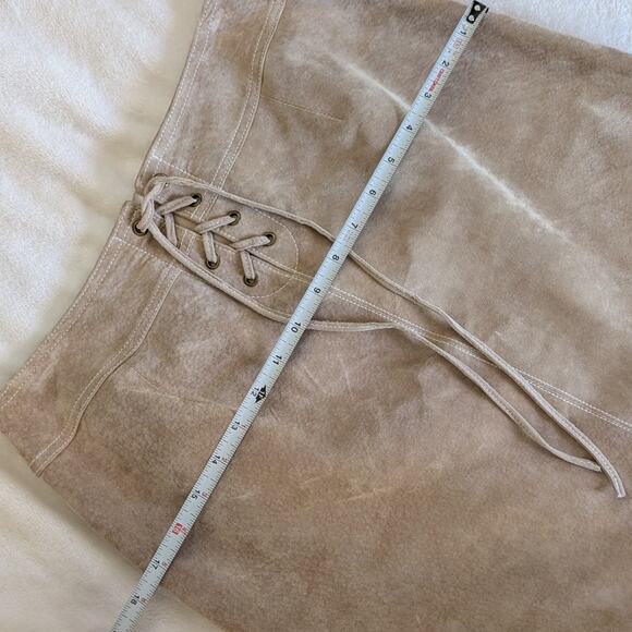 Doncaster Tan Suede Leather Tie Waist Straight Pencil Short Skirt, size 6 - Picture 8 of 9